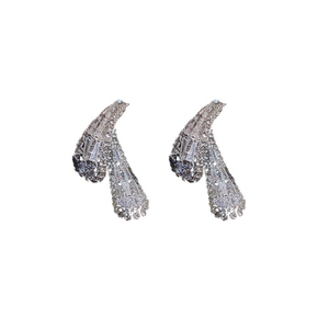 Elegant silver square hoop earrings with sparkling zircon stones in a geometric design