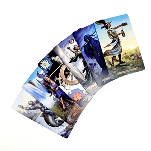 Macro detail of Sea Soul Journey Oracle cards fanned out showing artistic fantasy designs