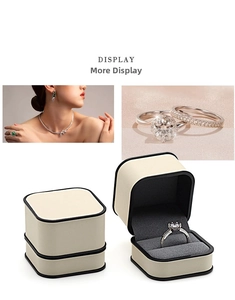 Premium beige jewelry gift box set featuring a diamond ring, necklace, and stud earrings