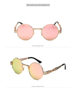 Detailed macro view of rose gold steampunk sunglasses with engraved metal bridge details