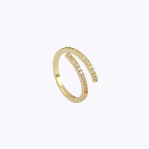 925 silver gold-plated double layer open ring with pavé zircon stones in a sleek geometric design