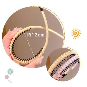 Plaid fabric wrapped non-slip headband with teeth for girls, 12cm diameter set