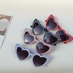 Fashion heart shaped kids sunglasses with rhinestones in red, black, pink and white