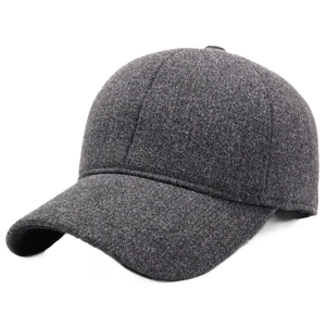 Winter thermal grey wool baseball cap with ear protection and warm fleece lining for outdoors
