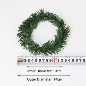 Mini green pine needle candle ring with 10cm inner diameter and 14cm outer diameter measurement