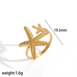 Macro view of golden starfish ring with 19.5mm diameter measurement and scale detail
