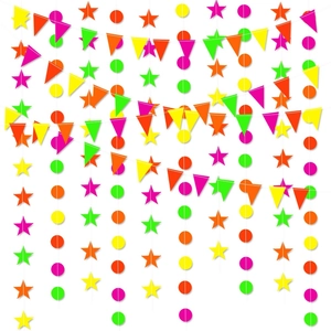 Guirlande fluorescente d'étoiles et fanions pour décoration de fête d'anniversaire néon