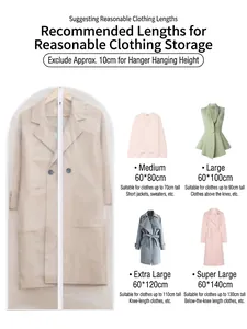 Translucent PEVA garment bags set in 4 sizes for dustproof wardrobe suit storage