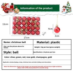 Detail view of 24-piece 3cm red Christmas ball set with matte and glossy finishes