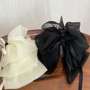 French Large Bow Hair Claw Clip Chiffon Organza Ribbon Streamer Elegant Shark Clip For Women Girls