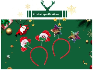 Detail of Christmas headbands with snowman and sequined stars for holiday party outfits