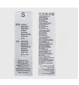 Detailed view of the soft satin care label showing cotton blend and size S info