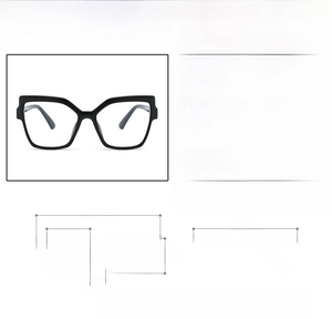Detailed size parameters and dimensions for square cat-eye eyewear with PC frame and AC lens