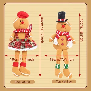 Christmas gingerbread plush dolls with long legs for festive home shelf decoration
