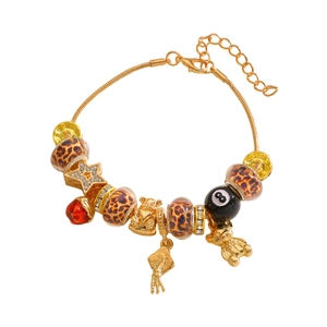 Golden snake chain bracelet with leopard print beads and star bear charms