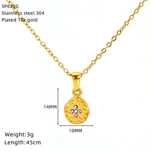 Detail of 18k gold plated stainless steel sun and moon pendant with size specifications