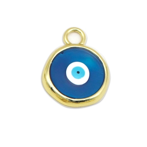 18K gold plated evil eye pendant charm in blue and white enamel for jewelry making