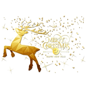 Golden low poly reindeer Christmas window sticker with festive holiday greetings