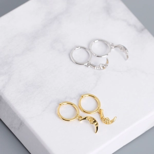 Baroque style S925 sterling silver moon drop earrings in gold and silver finishes