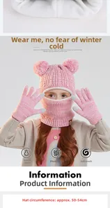 Detail of pink knitted hat and gloves set with warm fleece lining and 50-54cm head size