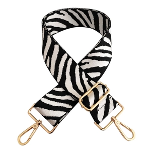 Adjustable zebra print wide shoulder strap with gold metal buckles for crossbody bags