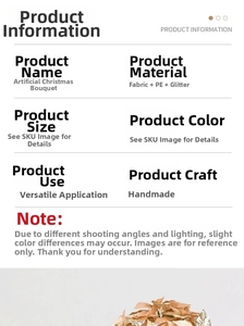 Detailed specs for handmade Christmas artificial bouquet with glitter cloth and PE material