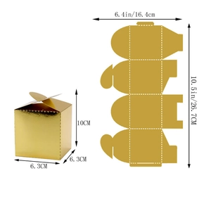 Guide des dimensions pour boîtes à bonbons dorées en forme de cœur, vues 3D et à plat