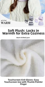 Close-up of soft plush lining and touchscreen-friendly gloves in winter warm knit set