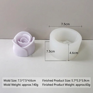 Macro view of 3D rose silicone mold for candle making showing precise dimensions