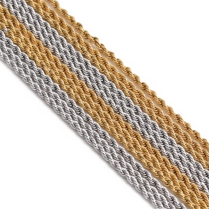 Stainless steel rope chain necklaces in gold and silver finishes for men and women