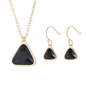 Elegant gold-tone triangle black crystal necklace and earrings jewelry set for women