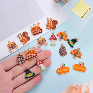 Thanksgiving alloy enamel charms set with turkey, pine cone and pumpkin designs