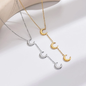 Minimalist stainless steel crescent moon pendant necklace in gold and silver finishes