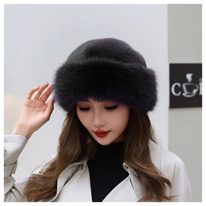 Detail of high-quality faux fur plush texture on a thick winter Mongolian style hat
