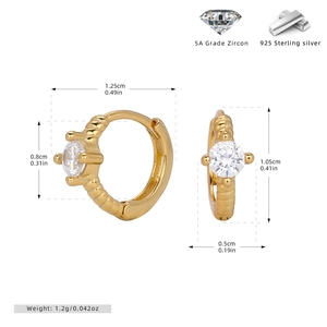 Macro detail of gold S925 sterling silver hoop earrings with 5A grade zircon measurements
