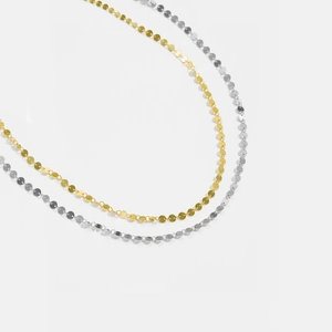 Minimalist S925 sterling silver chain necklace in gold and silver finish on white background