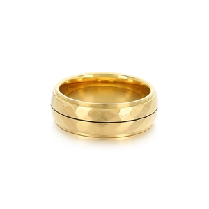Minimalist wide hammered gold titanium steel ring for men with unique texture