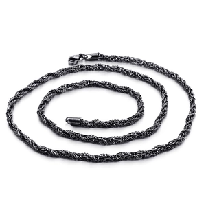 Rope Chain Necklace Stainless Steel Punk Style Simple Hip Hop Jewelry For Men Black Gunmetal Twisted Link