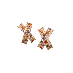 18k gold plated X-shaped crisscross earrings with colorful cubic zirconia inlay