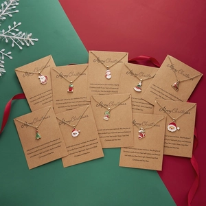 Weihnachtskette Legierung Emaille Weihnachtsmann Schneemann Baum Glocke Anhänger Wunschkarte Feiertagsschmuck Geschenk Damen