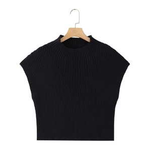 Débardeur En Tricot Côtelé À Col Montant Pour Femmes Sans Manches Coupe Slim Mélange Coton Acrylique