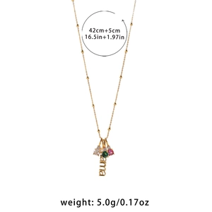 Elegant gold MAMA pendant necklace with zircon gemstones and size measurements