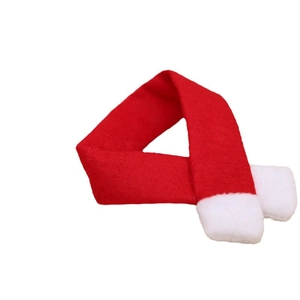 Mini Christmas red scarf with white pom-poms for wine bottle and doll decorations