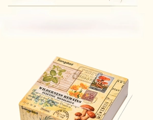Detailed view of vintage washi tape set box showing 11x11x3.5cm size and retro patterns