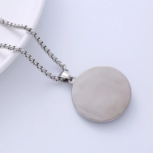 Minimalist silver titanium steel praying hands disc pendant necklace with box chain for men