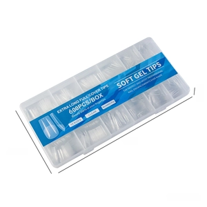 Set of 600 pieces extra long full cover soft gel nail tips in 12 sizes with clear box
