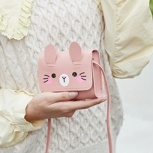Mini pink rabbit-shaped crossbody bag for girls with adjustable single shoulder strap
