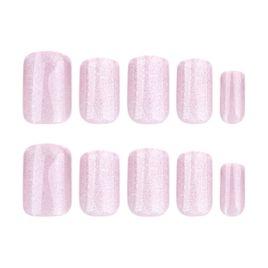 Pink cat-eye glitter press-on nails set in short square shape over white background