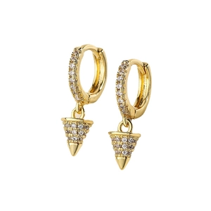 Exquisite 18K gold plated hoop earrings with micro-pave zircon conical pendants