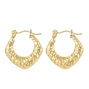 Vintage French style C-shaped irregular hammer texture 18k gold plated drop earrings
